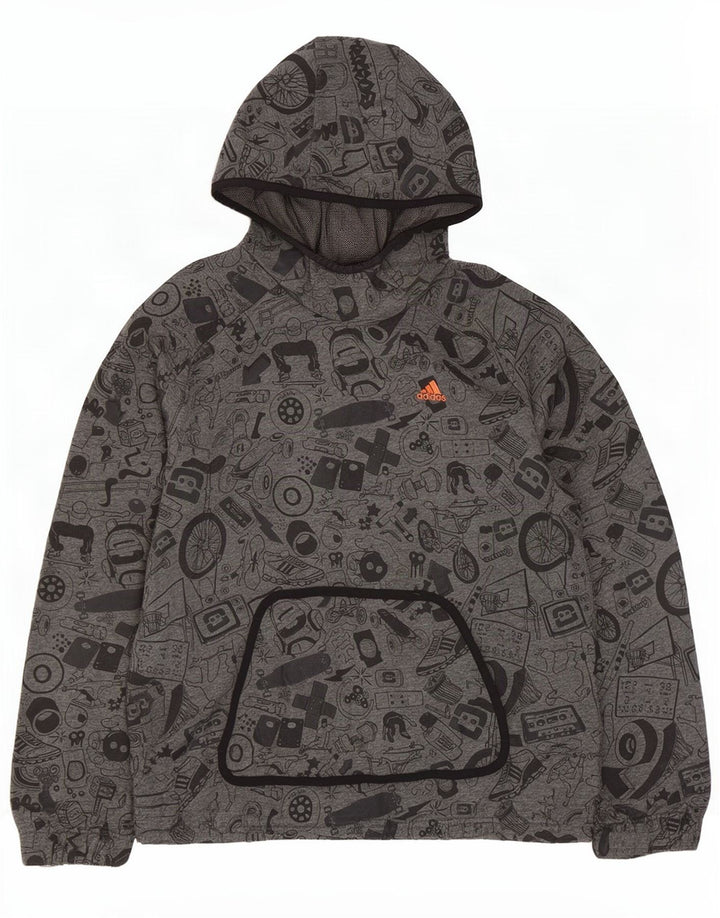 Adidas Pull à capuche graphique à motif abstrait pour hommes, petit coton gris