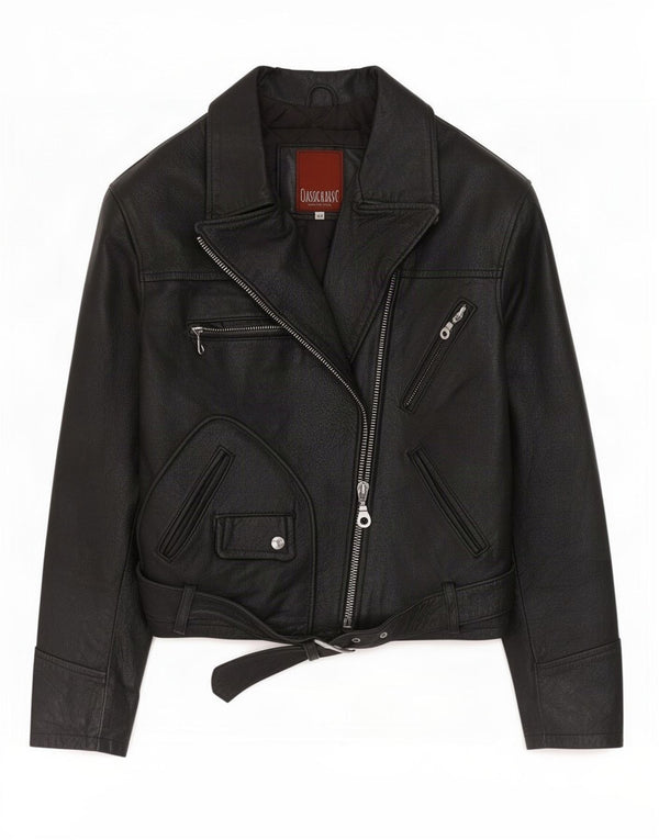 veste de motard en cuir femme vintage IT 44 Noir moyen
