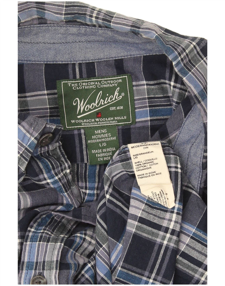 Woolrich Chemise à manches courtes pour hommes, coupe régulière, en coton à carreaux bleus