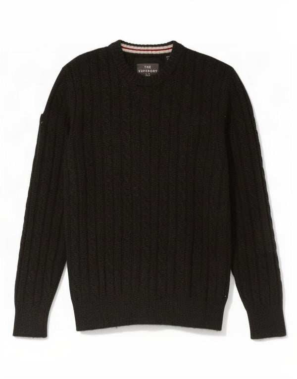 Superdry Pull ras du cou pour homme XL Noir Laine d'agneau