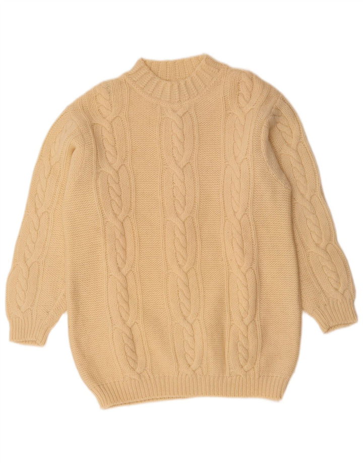 Benetton Pull à col roulé pour femme UK 14 Large en laine blanc cassé