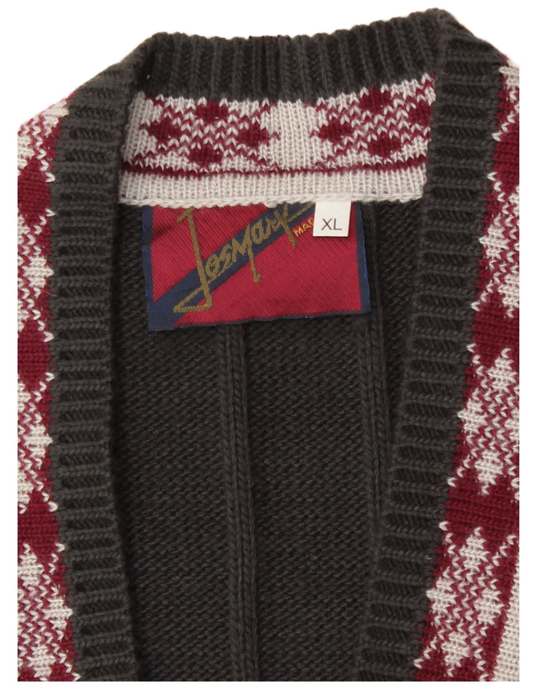 vintage Mens Graphic Cardigan Pull XL Gris