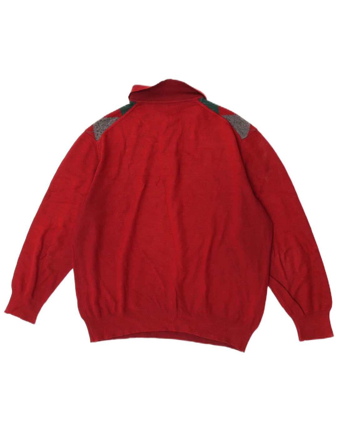 VINTAGE Pull col polo homme grand rouge Argyle/diamant