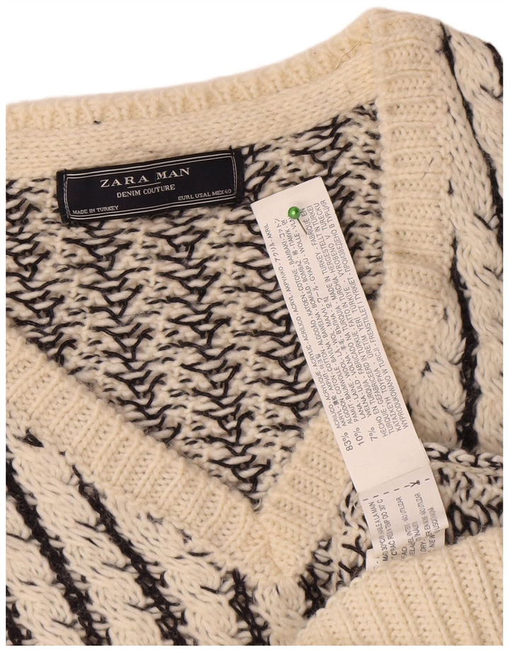 Zara Homme Col V Pull Pull Large Rayé Blanc Acrylique