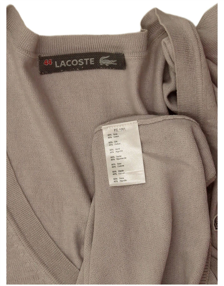 Lacoste Femme Col V Pull Pull Taille 44 Grande Soie Grise