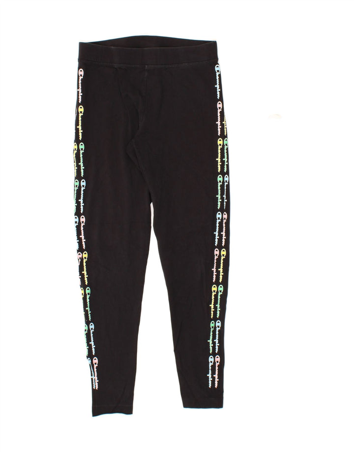 CHAMPION Womens Graphic Leggings UK 14 Medium Black Cotton Vintage Champion and Second-Hand Champion from Messina Hembry 