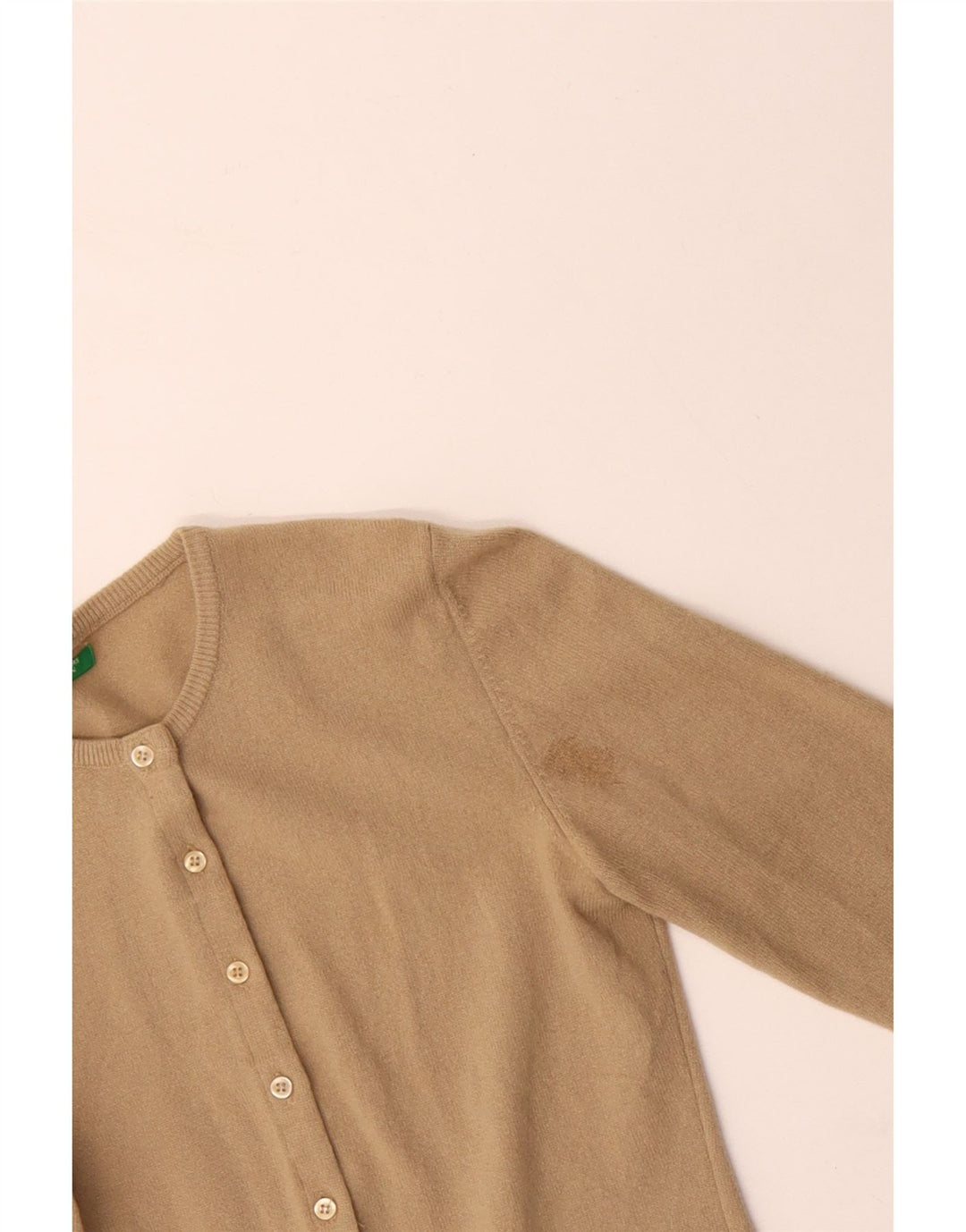 BENETTON Pull Cardigan Femme UK 10 Petite Laine Vierge Beige