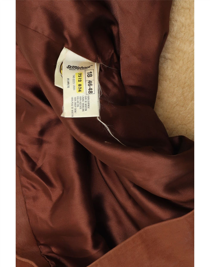 ST MICHAEL Veste courte à double boutonnage pour femme UK 18 XL Cuir marron
