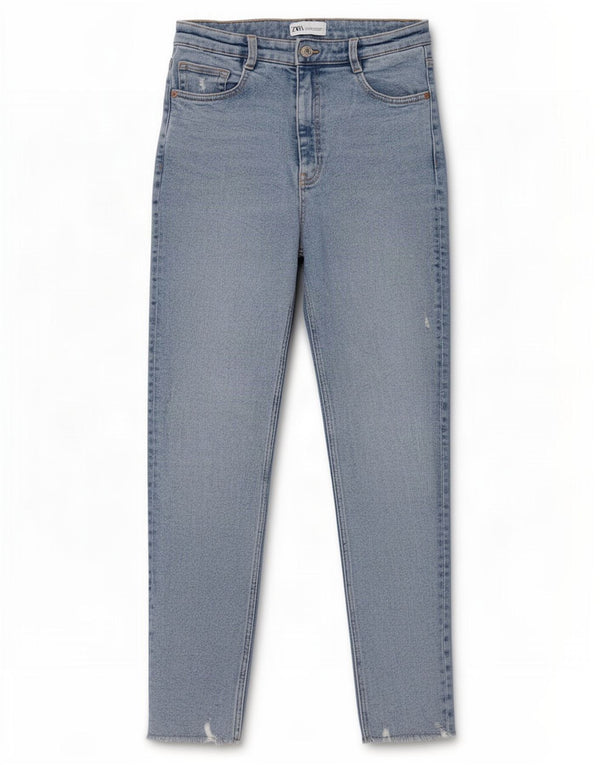 Zara Jean slim taille haute pour femme EU 38 Small W28 L27 Bleu Coton