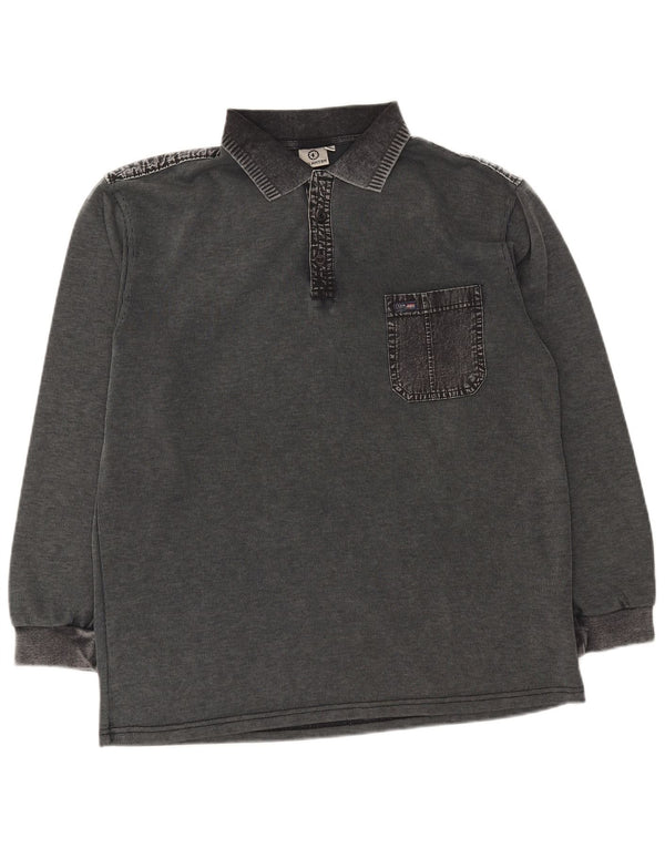 Kalamton Polo de rugby à manches longues pour homme XL en coton gris