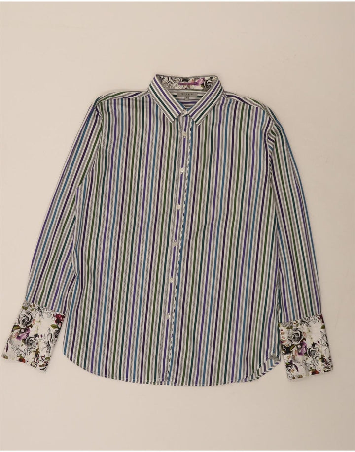 TED BAKER Chemise formelle pour homme Taille 5 Grand coton à fines rayures bleues