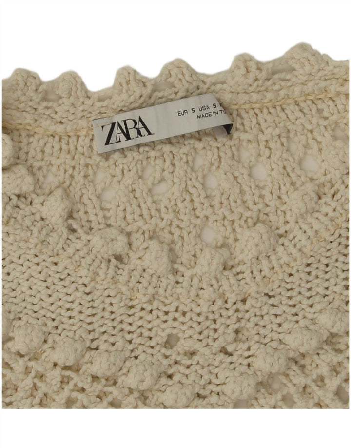 Zara Pull court surdimensionné à col rond pour femme UK 10 Petit Blanc