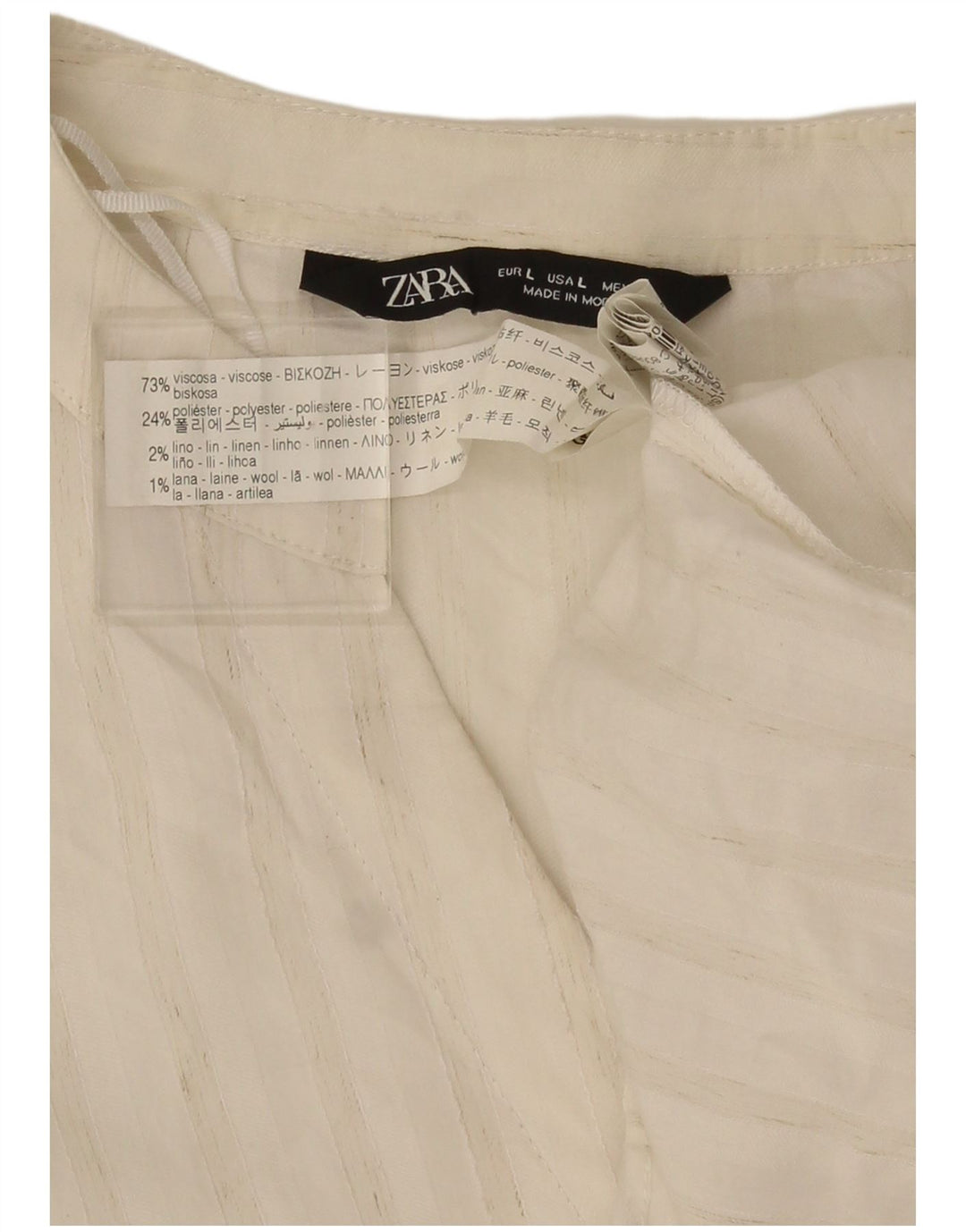 Zara Chemisier surdimensionné à manches 3/4 pour femme UK 16 Large Blanc Rayé