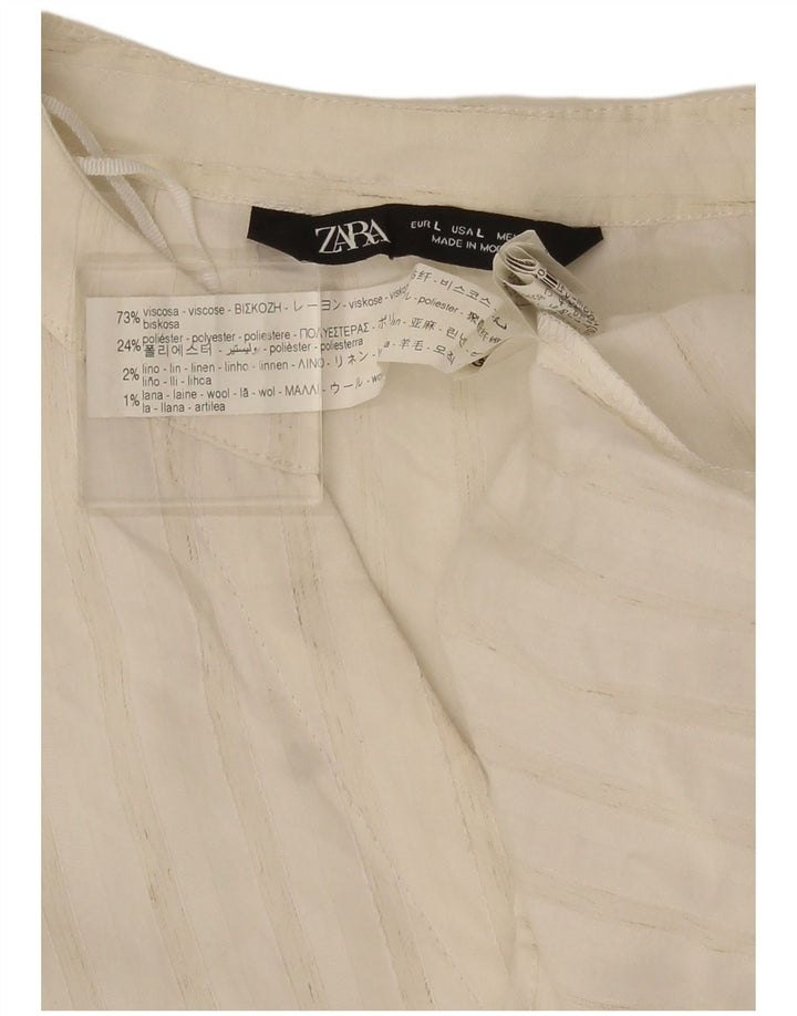 Zara Chemisier surdimensionné à manches 3/4 pour femme UK 16 Large Blanc Rayé