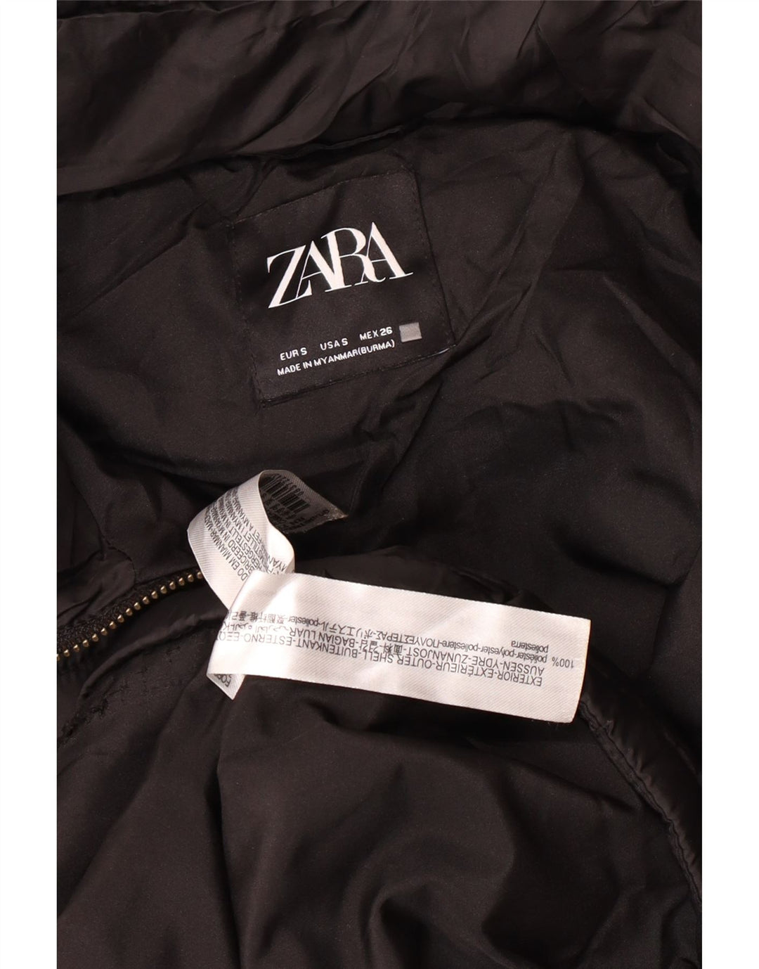ZARA Veste matelassée à capuche pour femme UK 10 Small Noir Polyester