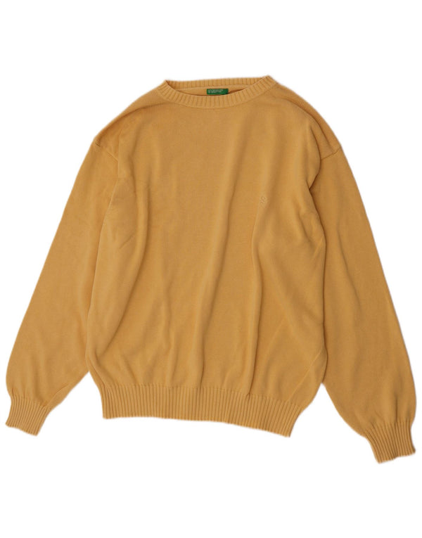 Benetton Pull Col Bateau Homme Large Jaune Coton