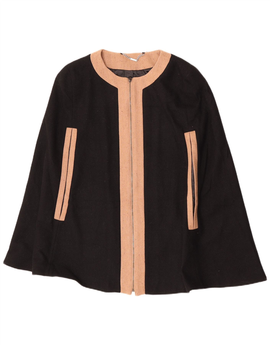 Laura Ashley Manteau Poncho Femme UK 16 Grande Laine Colorblock Noir