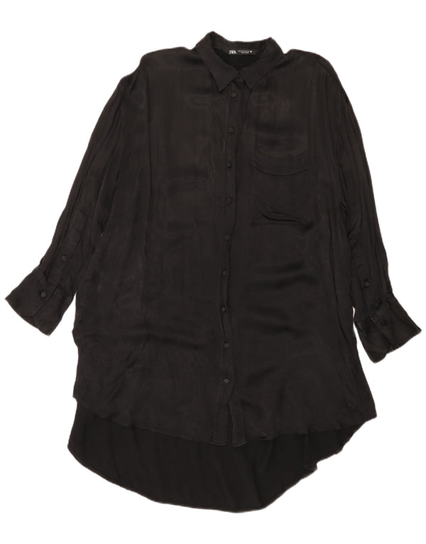 Zara Robe chemise surdimensionnée pour femme UK 10 Petite viscose noire