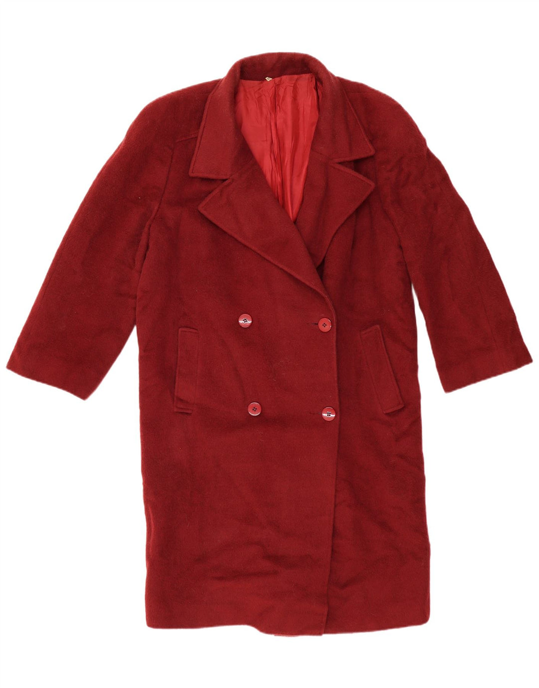 VINTAGE Manteau Double Boutonnage Femme IT 48 XL Laine Bordeaux
