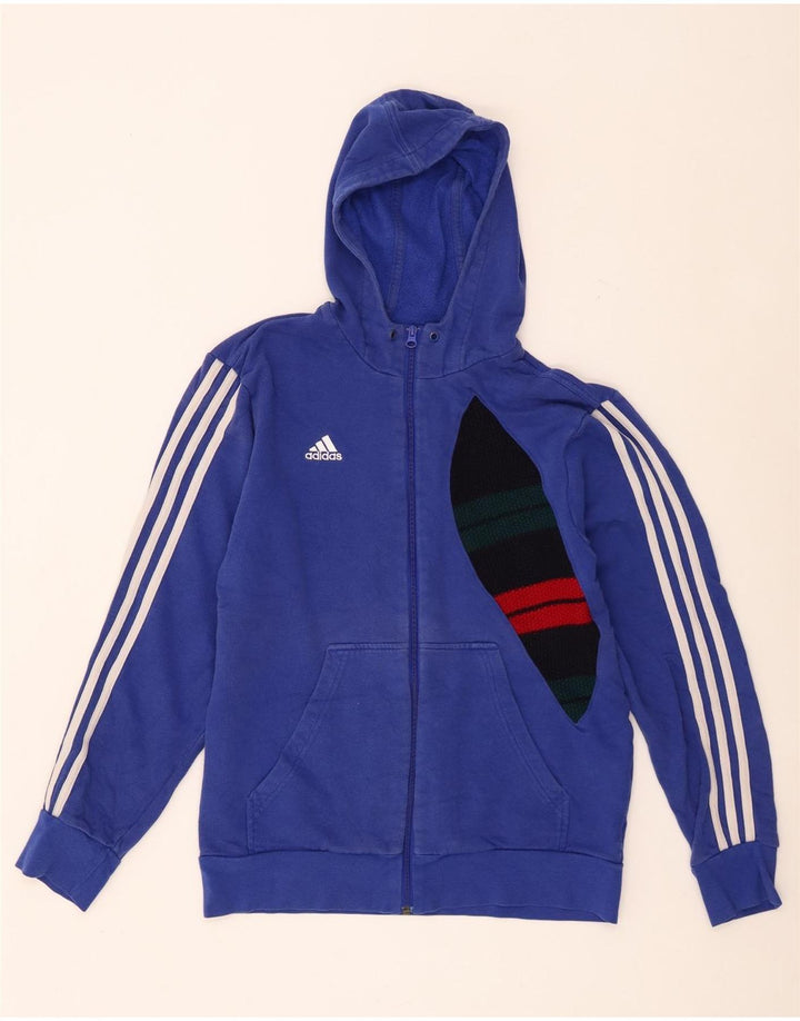 Adidas Pull à capuche zippé en coton color block bleu moyen pour homme