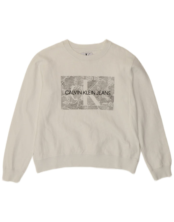 Calvin Klein Sweat-shirt graphique pour femme UK 10 Petit coton blanc
