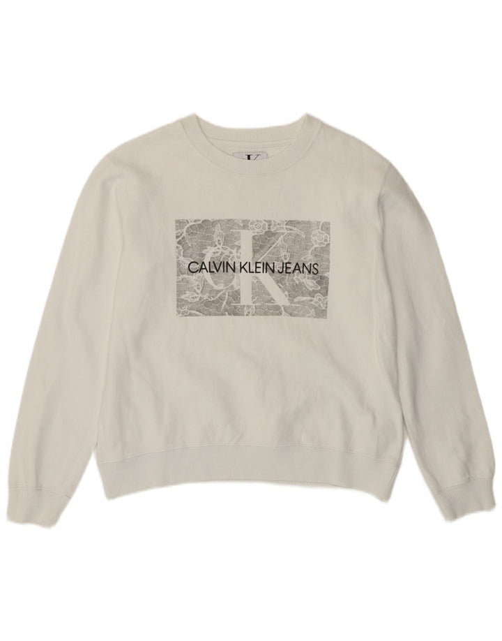 Calvin Klein Sweat-shirt graphique pour femme UK 10 Petit coton blanc