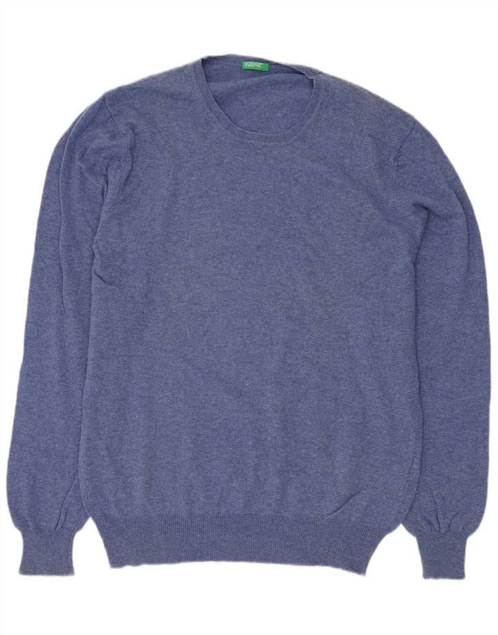 BENETTON Pull col rond homme XL laine bleue