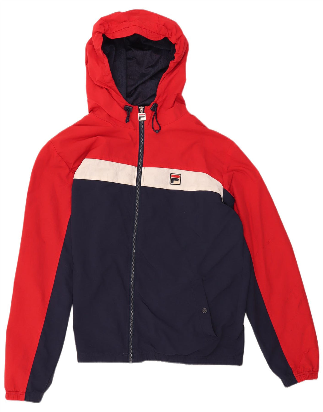 FILA Veste de pluie à capuche pour homme UK 40 Large Bleu Colorblock Polyamide