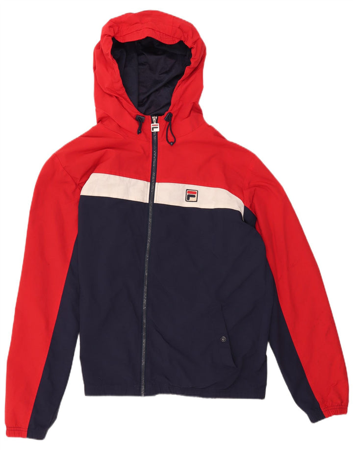FILA Veste de pluie à capuche pour homme UK 40 Large Bleu Colorblock Polyamide