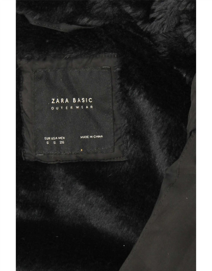 Zara Veste matelassée à capuche pour femme UK 10 Small Noir Polyester