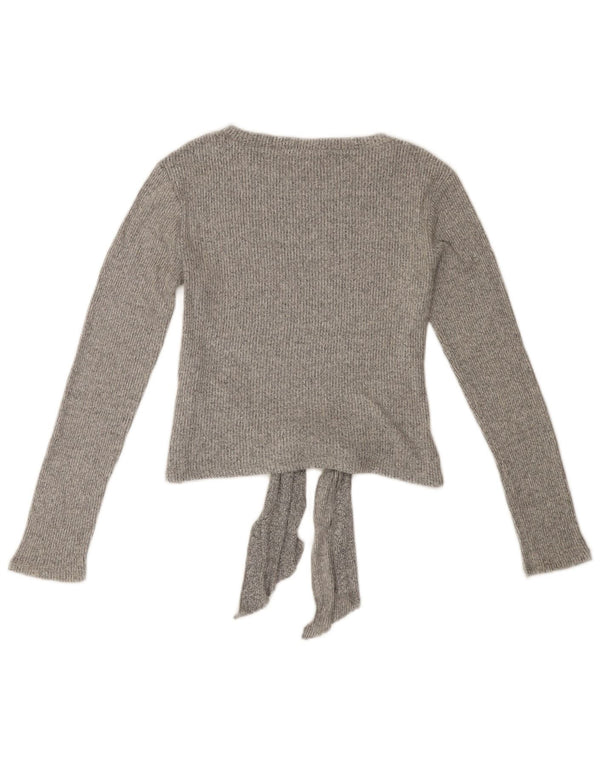 ZARA Pull court à col bateau pour femme UK 14 Large Gris Viscose