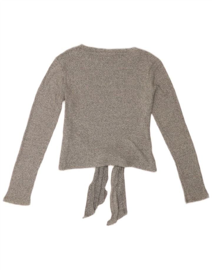 ZARA Pull court à col bateau pour femme UK 14 Large Gris Viscose