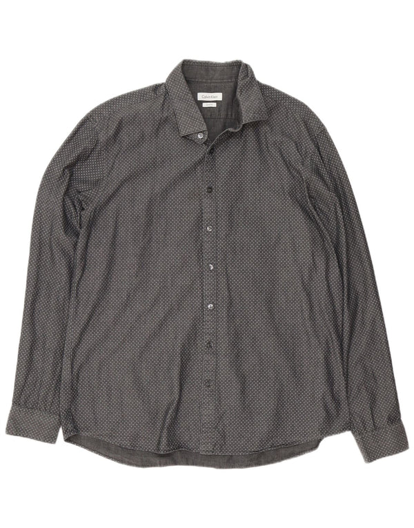 Calvin Klein Chemise Slim Fit Homme Taille 43 17 XL Coton Géométrique Gris