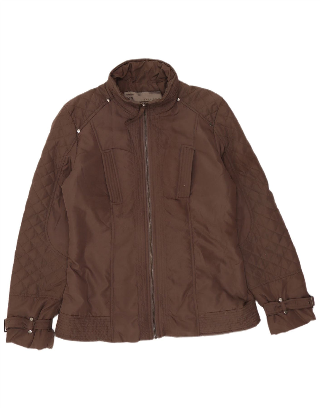 Zara Veste matelassée pour femme UK 16 Large Marron Polyester