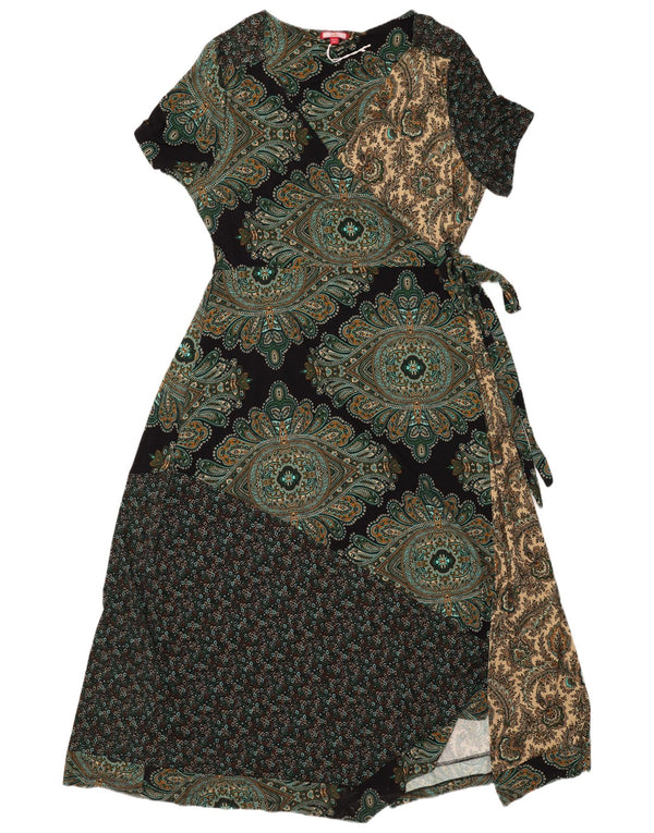 Robe portefeuille femme vintage UK 20 2XL Vert Patchwork Viscose Bohème
