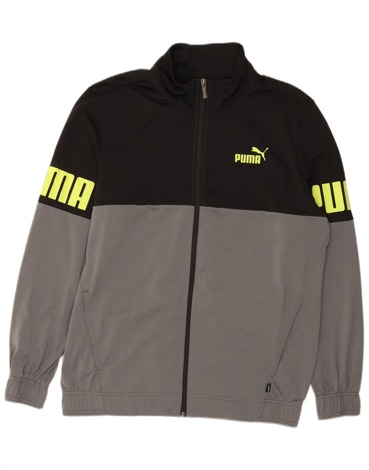 PUMA Mens Graphic Full Tracksuit Large Black Colourblock Polyester