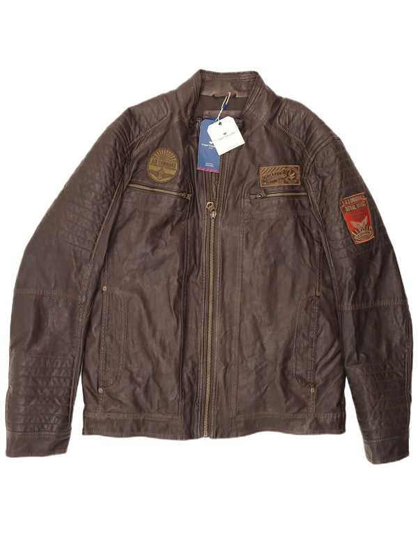 Tom Tailor Veste d'aviateur de vol en similicuir Racer pour hommes UK 42 XL Marron