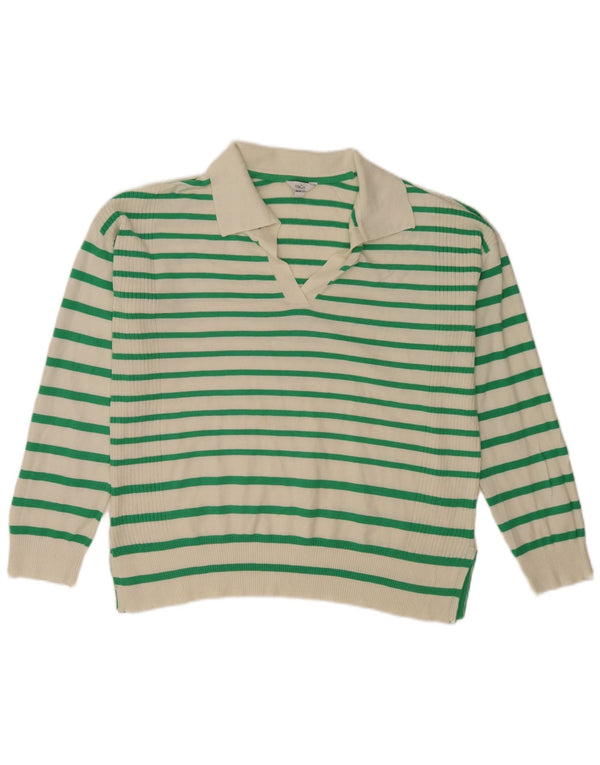 M&Co Pull col polo pour femme UK 14 Grande viscose rayée blanche