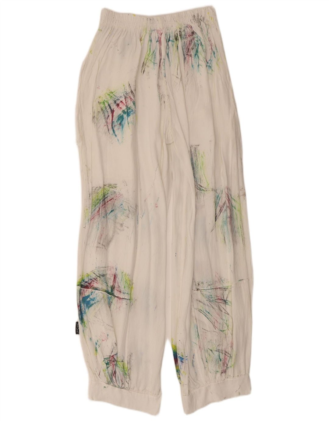 Pantalon Harem Femme Vintage Moyen W28 L29 Blanc Tie Dye Viscose