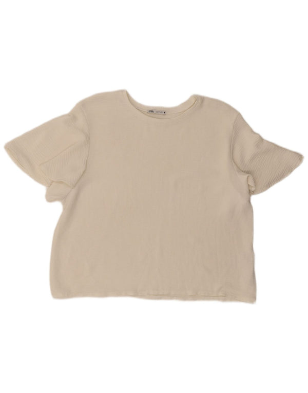 Zara Femme Chemisier Top UK 16 Large Blanc Polyester
