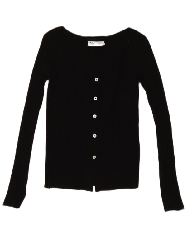 Zara Femme Cardigan Pull UK 8 Petit Acrylique Noir