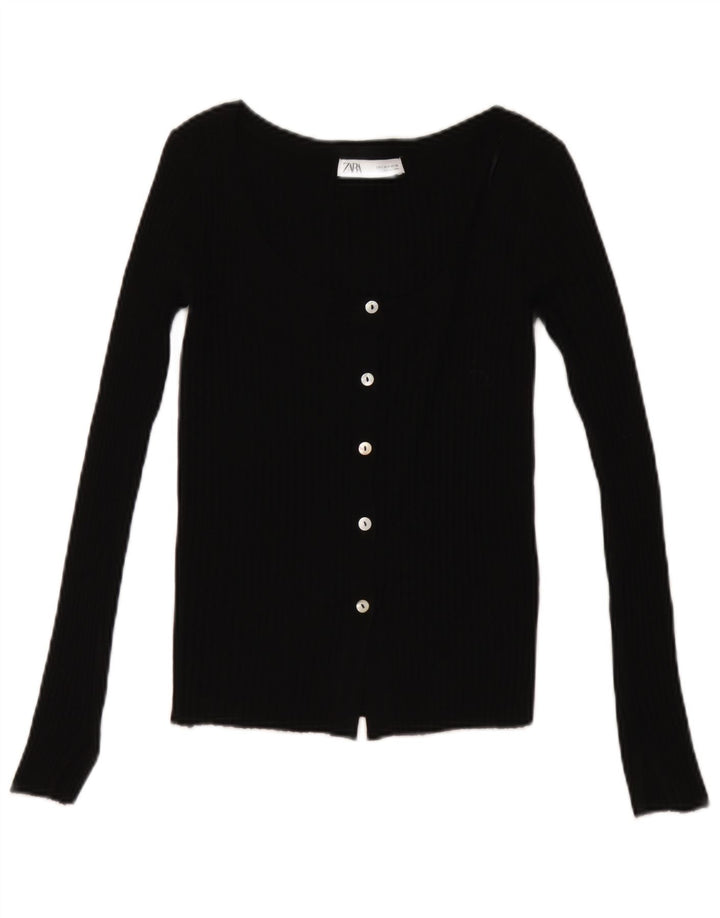 Zara Femme Cardigan Pull UK 8 Petit Acrylique Noir