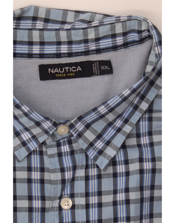 Nautica Chemise à manches courtes pour homme 2XL en coton à carreaux bleu