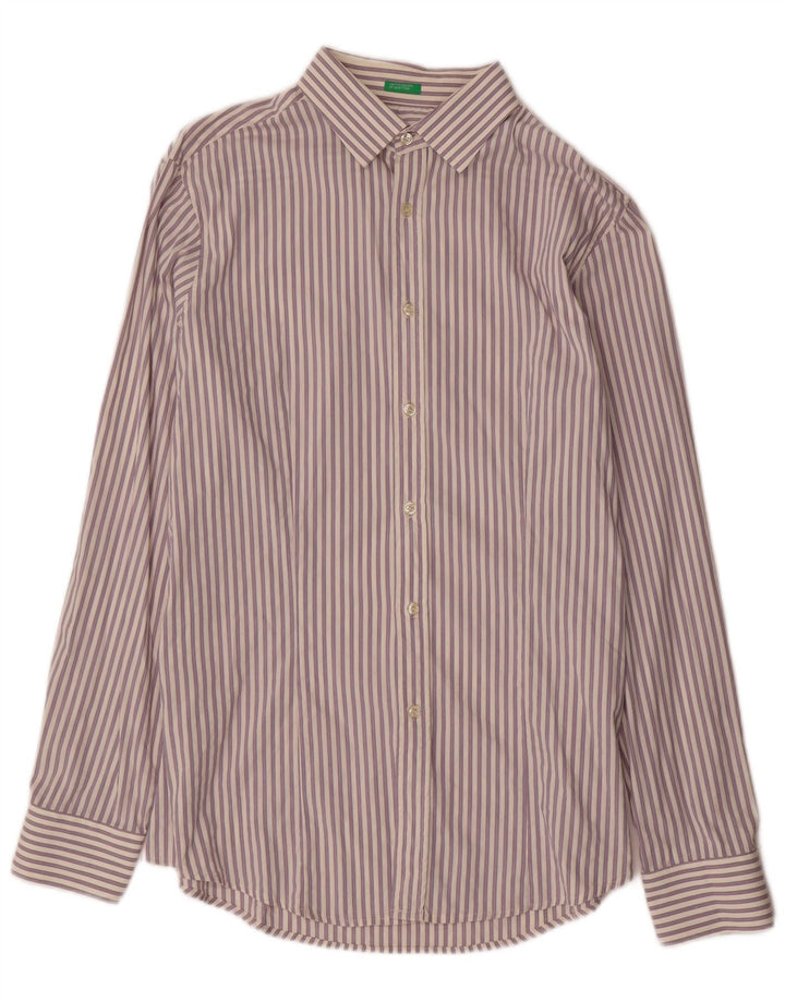 BENETTON Chemise Homme 2XL Violet Rayé Coton