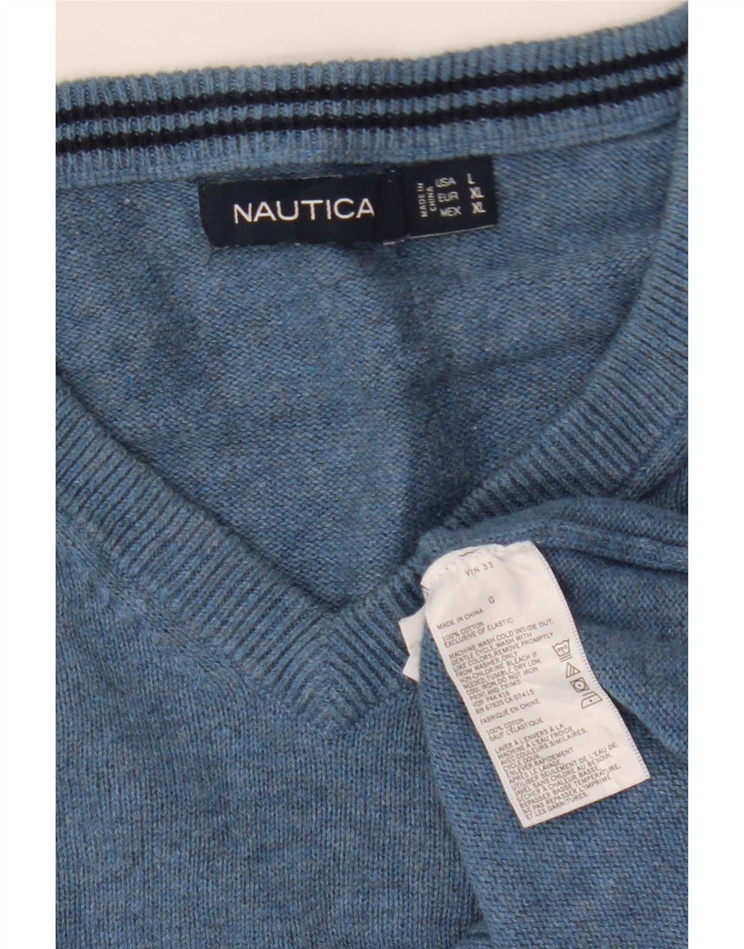 Nautica Pull col V pour homme en coton bleu Taille L