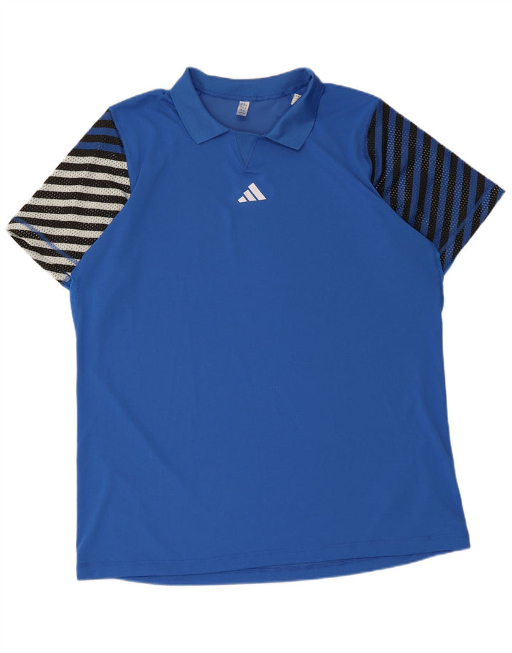 Adidas Polo Homme 2XL Bleu Rayé Polyester