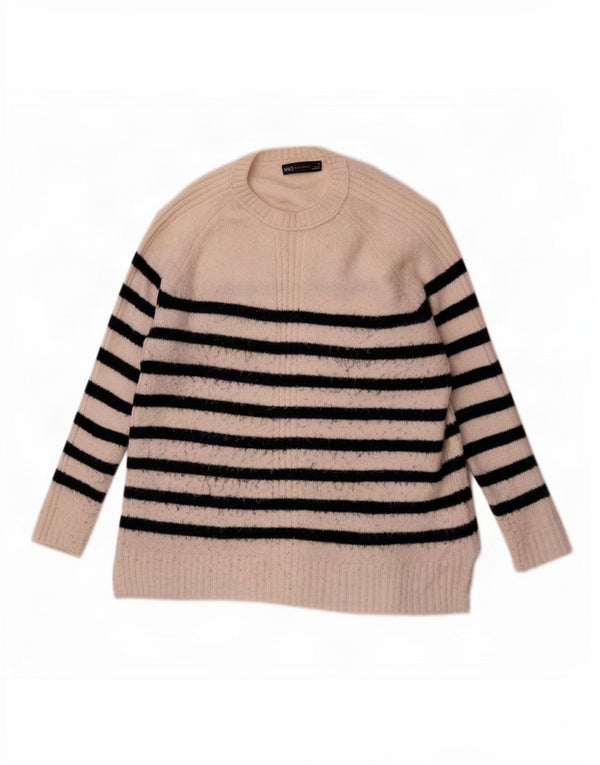 Marks & Spencer Pull ras du cou pour femme UK 14 Medium Blanc rayé