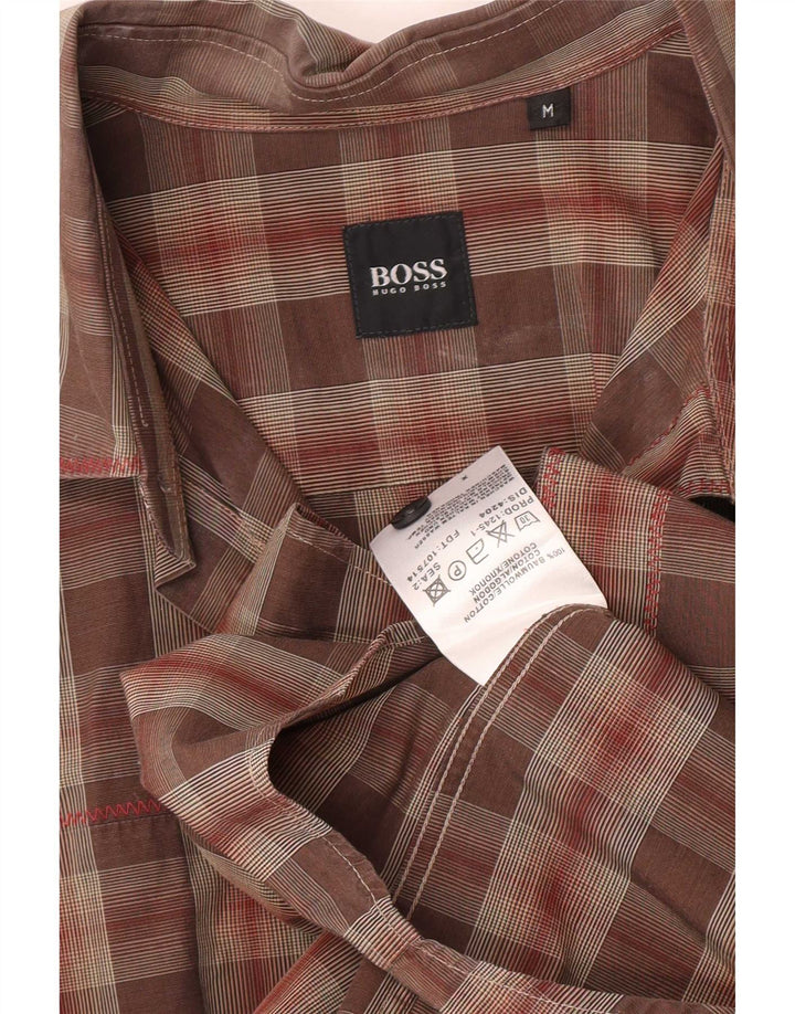 Hugo Boss Chemise en coton à carreaux marron moyen