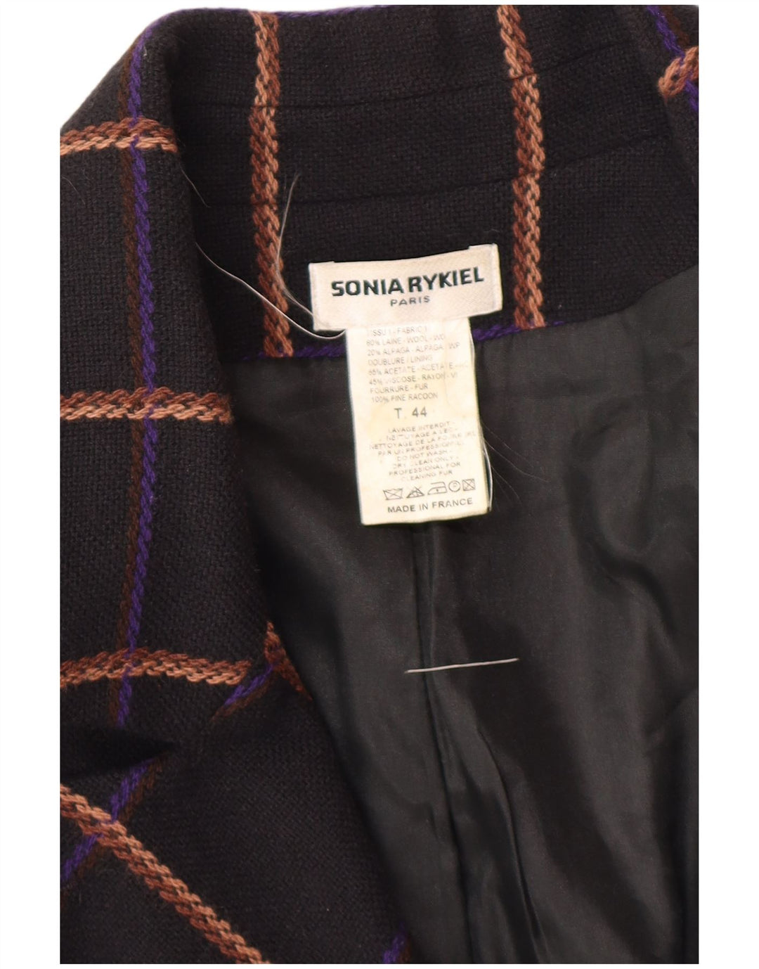 SONIA RYKIEL Veste blazer longue à 4 boutons pour femme EU 44 XL Noir à carreaux