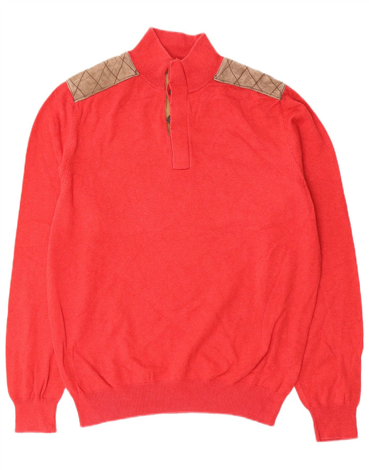 Massimo Dutti Pull à col boutonné pour homme en coton color block Rouge Taille L